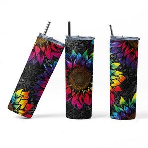 20oz Insulated Tumbler, Tie Dye, Sunflowers, Colorful, Cute